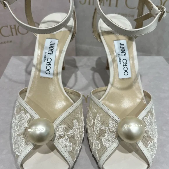 Jimmy Choo Cream Lace Heels - Picture 7 of 13